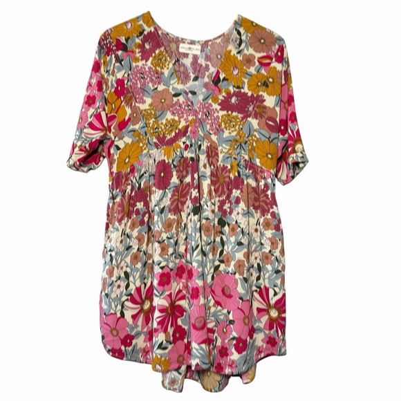 Natural Life Stella Floral Babydoll Mini Dress XS S Boho Cottagecore Pockets - Picture 2 of 13